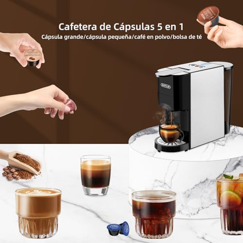 Expreso 513F 5 en 1 Cafetera de Capsulas para Dolce Gusto/Nespresso Original/Lavazza Mio/Ground/ESE Pods,19 Bar Alta Presión Apagado Automático Depósito cafetera capsulas…
