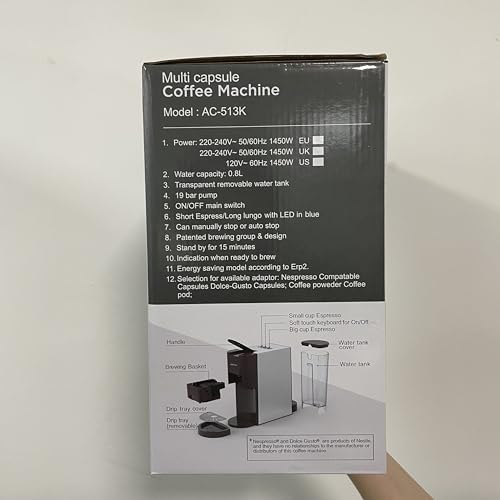 Expreso 513F 5 en 1 Cafetera de Capsulas para Dolce Gusto/Nespresso Original/Lavazza Mio/Ground/ESE Pods,19 Bar Alta Presión Apagado Automático Depósito cafetera capsulas…