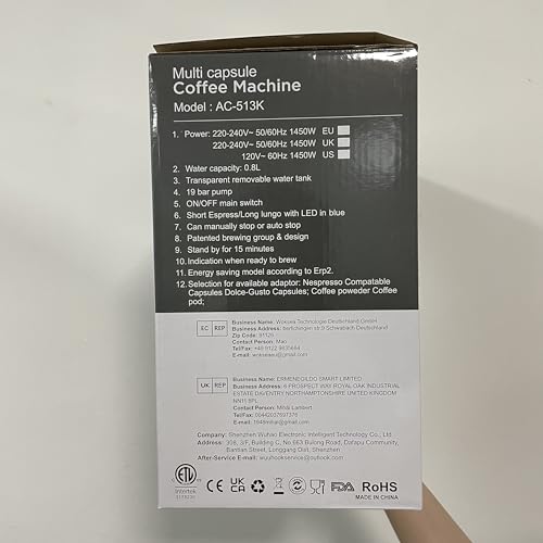 Expreso 513F 5 en 1 Cafetera de Capsulas para Dolce Gusto/Nespresso Original/Lavazza Mio/Ground/ESE Pods,19 Bar Alta Presión Apagado Automático Depósito cafetera capsulas…
