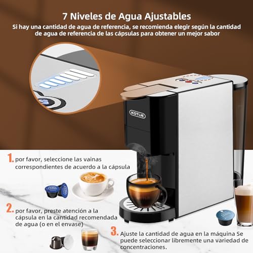 Expreso 513F 5 en 1 Cafetera de Capsulas para Dolce Gusto/Nespresso Original/Lavazza Mio/Ground/ESE Pods,19 Bar Alta Presión Apagado Automático Depósito cafetera capsulas…