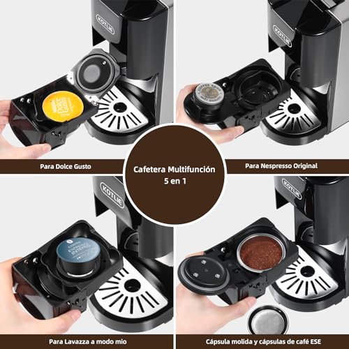 Expreso 513F 5 en 1 Cafetera de Capsulas para Dolce Gusto/Nespresso Original/Lavazza Mio/Ground/ESE Pods,19 Bar Alta Presión Apagado Automático Depósito cafetera capsulas…