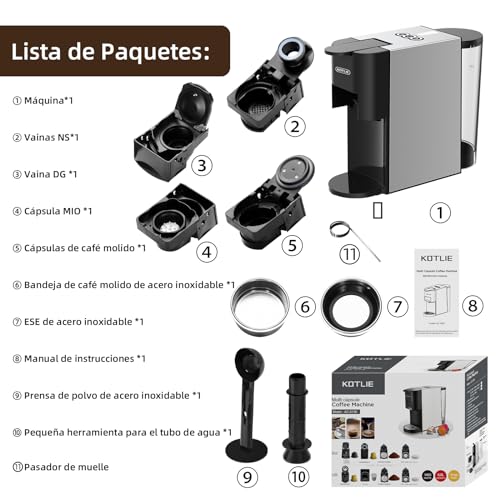 Expreso 513F 5 en 1 Cafetera de Capsulas para Dolce Gusto/Nespresso Original/Lavazza Mio/Ground/ESE Pods,19 Bar Alta Presión Apagado Automático Depósito cafetera capsulas…