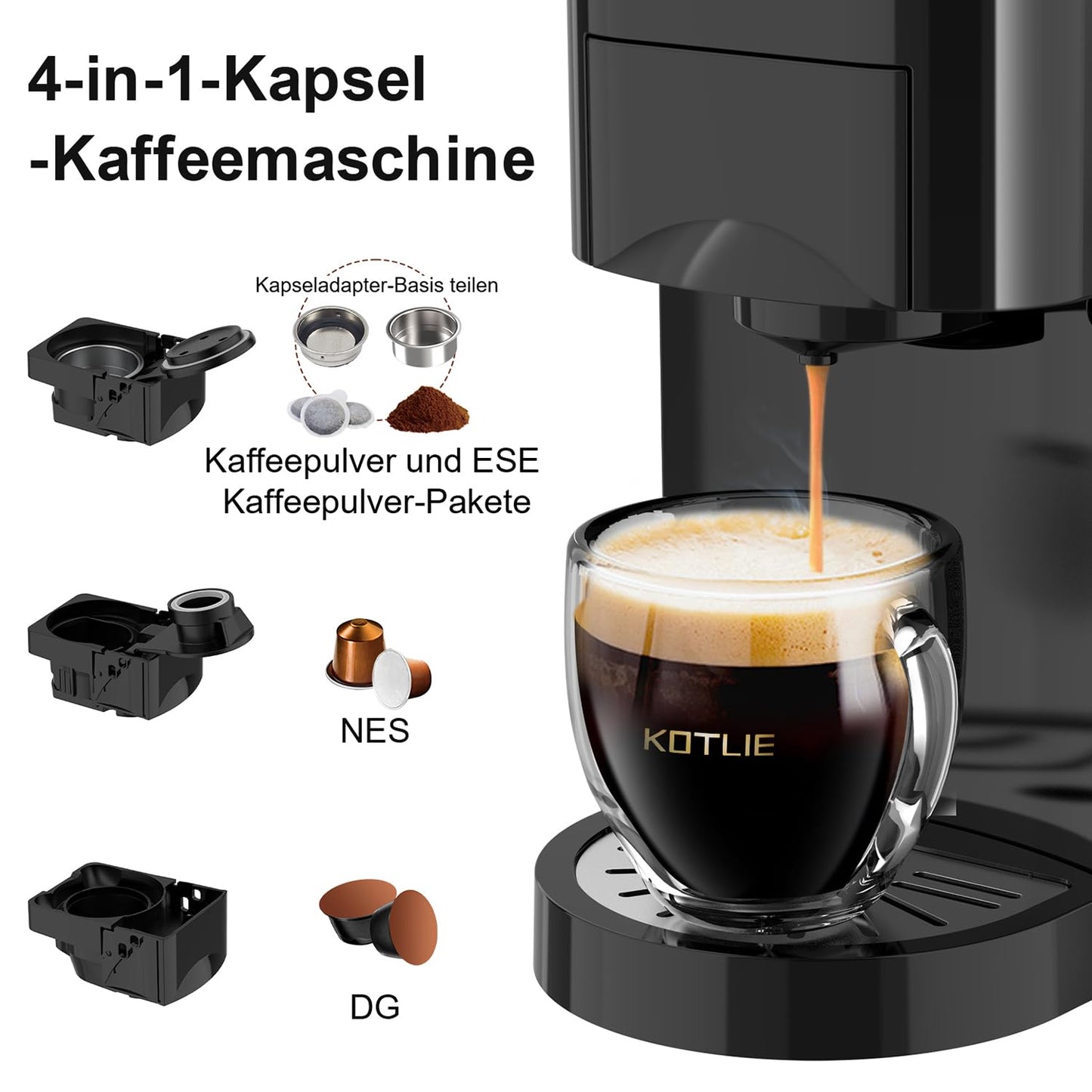 Expreso 513F 5 en 1 Cafetera de Capsulas para Dolce Gusto/Nespresso Original/Lavazza Mio/Ground/ESE Pods,19 Bar Alta Presión Apagado Automático Depósito cafetera capsulas…