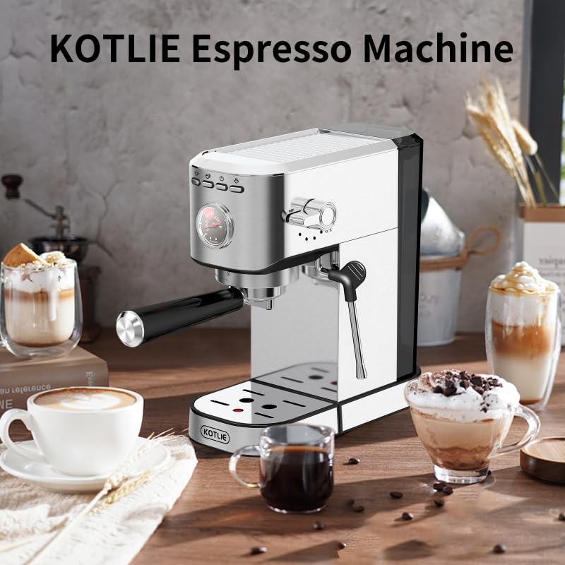KOTLIE Espresso Coffee Machines 20bar Compact Traditional Pump Coffee Machine with Milk Frother Wand Maker,Stainless Steel 1L. CM5080
