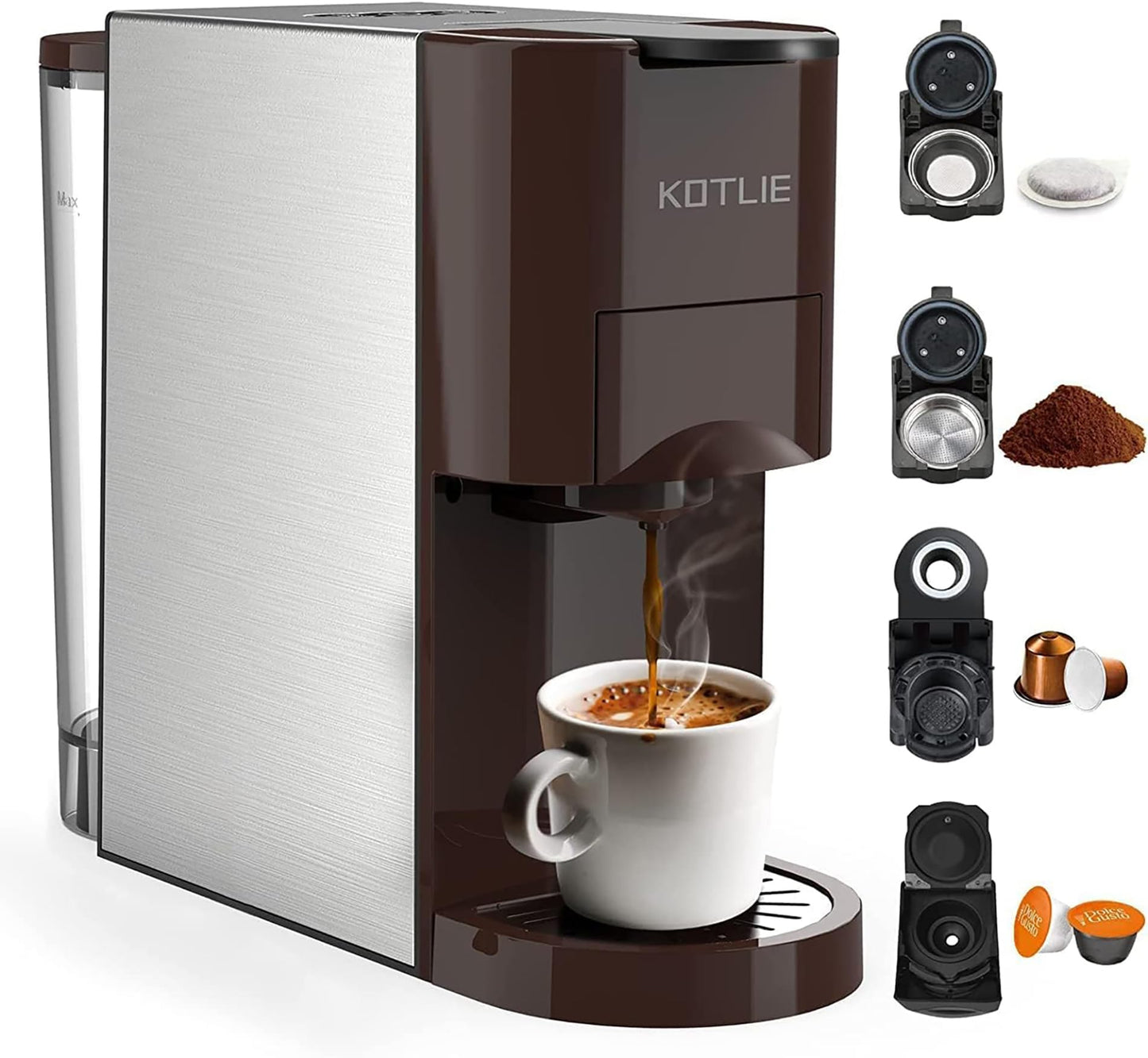 Expreso 513F 5 en 1 Cafetera de Capsulas para Dolce Gusto/Nespresso Original/Lavazza Mio/Ground/ESE Pods,19 Bar Alta Presión Apagado Automático Depósito cafetera capsulas…