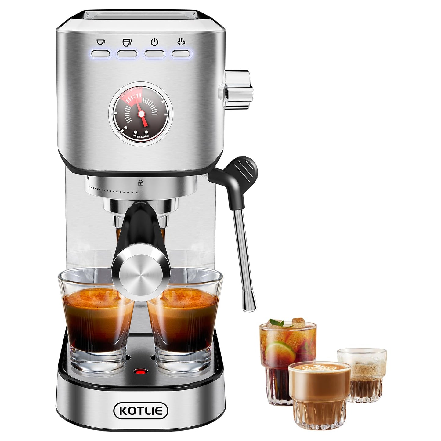 KOTLIE Cafetera Express, Cafeteras de Café de Bomba Tradicional Compacta de 15 Bar con Espumador de Leche, Acero Inoxidable,1L