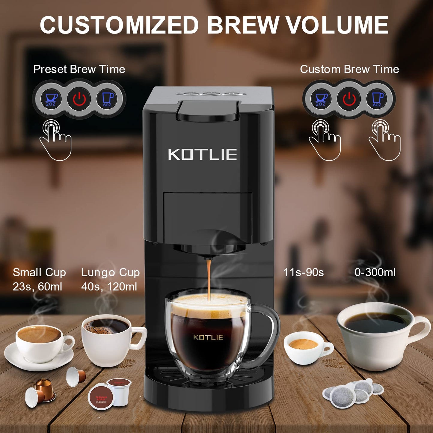 KOTLIE 513K Espresso 4in1 Coffee Machine for Nespresso Original/Dolce Gusto/L’OR/Starbucks/Ground Capsule and ESE Coffee Pods,19 Bar Automatic Coffee Machines