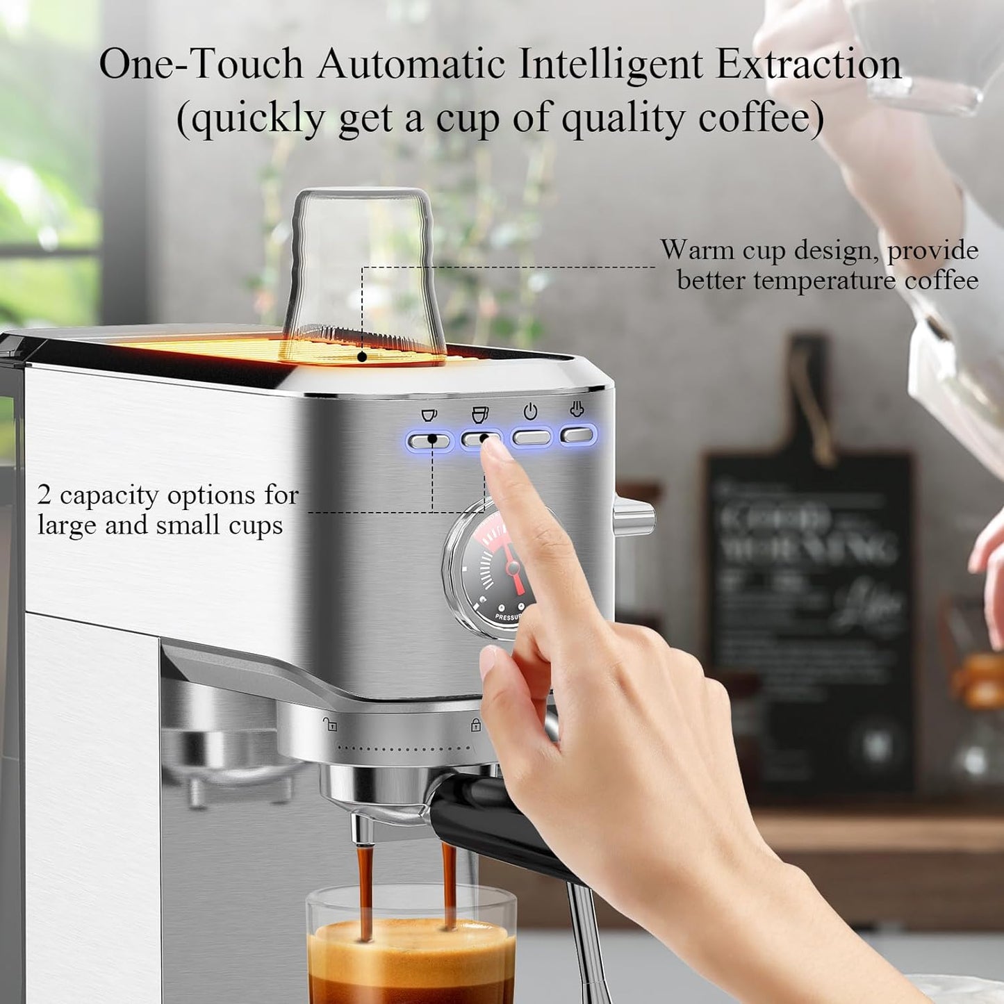 KOTLIE Espresso Coffee Machines 20bar Compact Traditional Pump Coffee Machine with Milk Frother Wand Maker,Stainless Steel 1L. CM5080