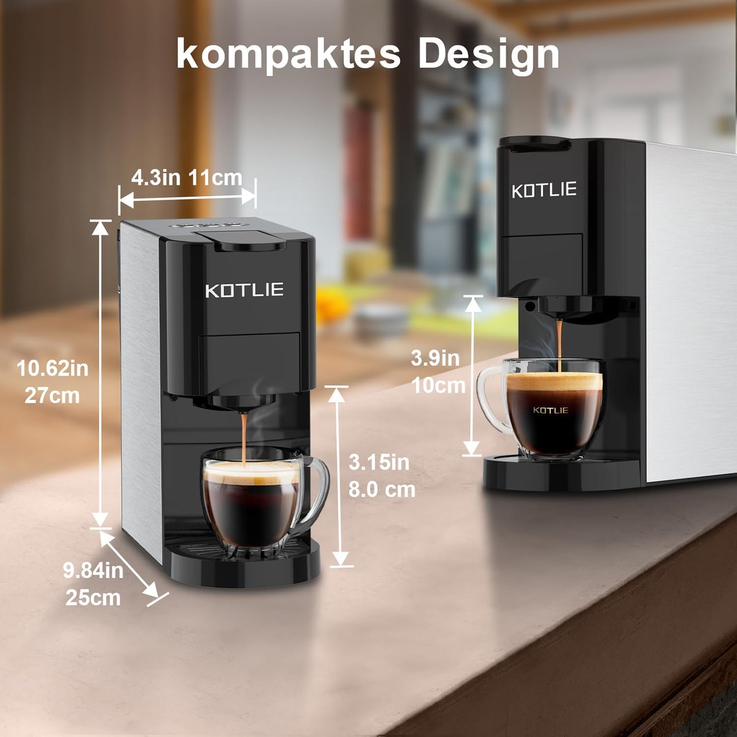 KOTLIE AC-513K 4 in1 macchina Da Caffè Capsule,Per Nespresso Original/Dolce Gusto/Caffè in polvere/Caffè Borbone ESE Pods(44mm)/STARBUCKS,19Bar,800ML Serbatoio dell'acqua rimovibile