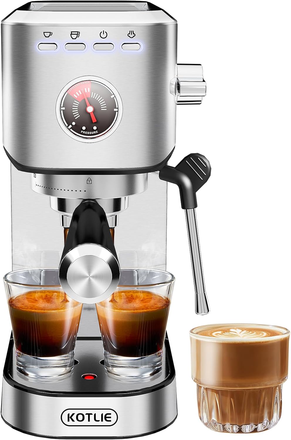 KOTLIE Espresso Coffee Machines 20bar Compact Traditional Pump Coffee Machine with Milk Frother Wand Maker,Stainless Steel 1L. CM5080