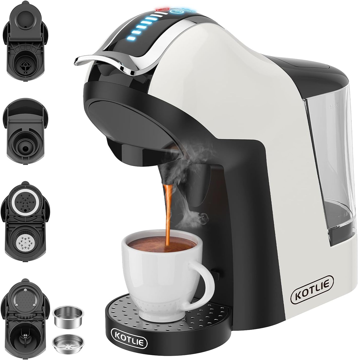 KOTLIE 308A Espresso Machine that makes milk froth,Single-Serve Coffee Maker for Kcup/Nespresso Original/Dolce Gusto/Starbucks Tea and Milk Capsules/Coffee Powder/illy 44mm ESE,19Bar,Cold&Hot brew