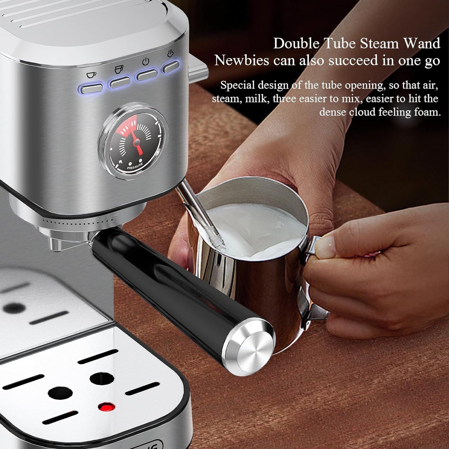 KOTLIE Espresso Coffee Machines 20bar Compact Traditional Pump Coffee Machine with Milk Frother Wand Maker,Stainless Steel 1L. CM5080