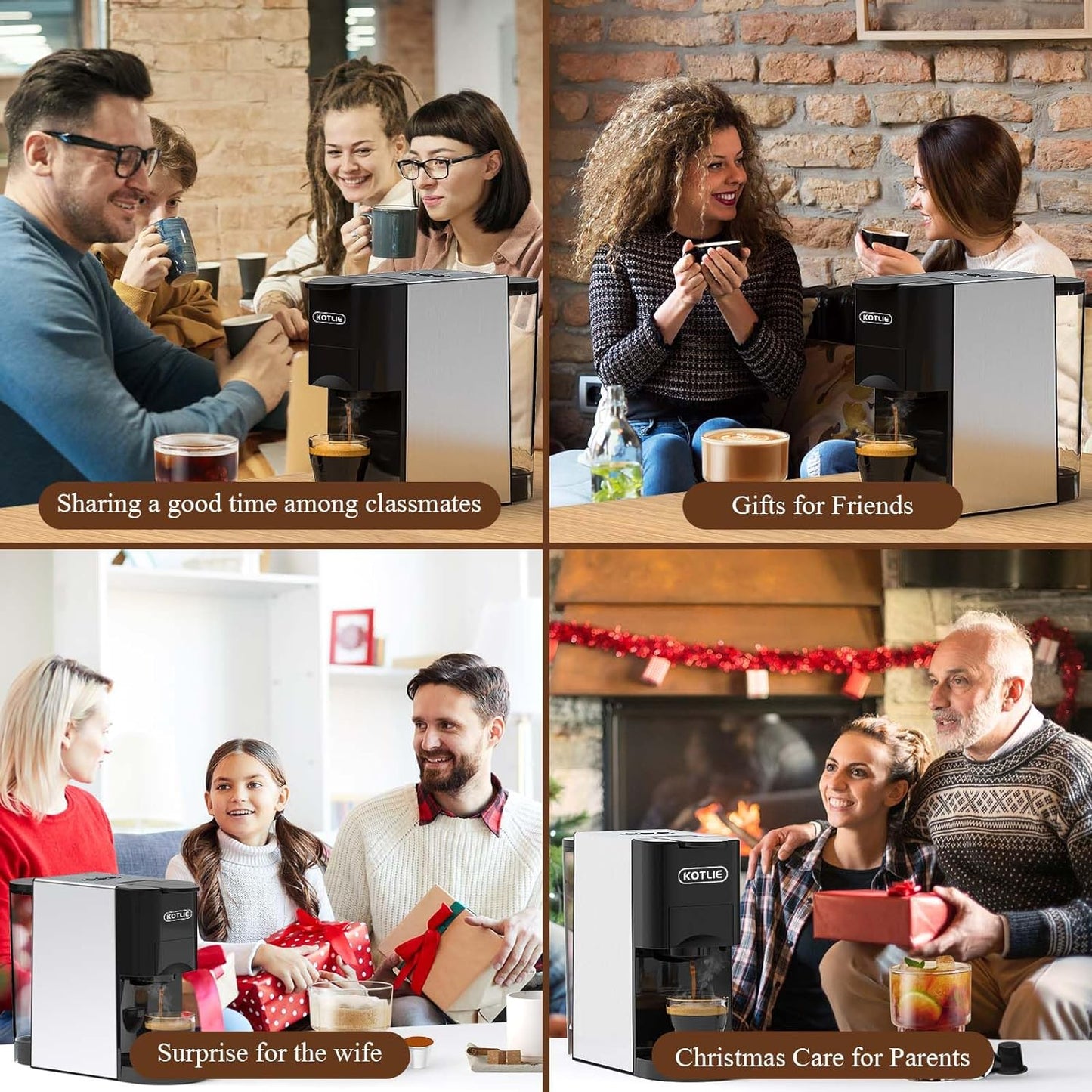 KOTLIE 513F 19Bar Espresso Machine,5in1 Single Serve Coffee Maker for Nespresso Original/Dolce Gusto/K cups/L'OR/Ground Coffee/illy 44mm ESE,Hot&Cold Brew Coffee Machine,Level 7 water volume