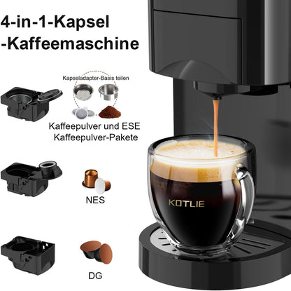KOTLIE AC-513K 4 in1 macchina Da Caffè Capsule,Per Nespresso Original/Dolce Gusto/Caffè in polvere/Caffè Borbone ESE Pods(44mm)/STARBUCKS,19Bar,800ML Serbatoio dell'acqua rimovibile